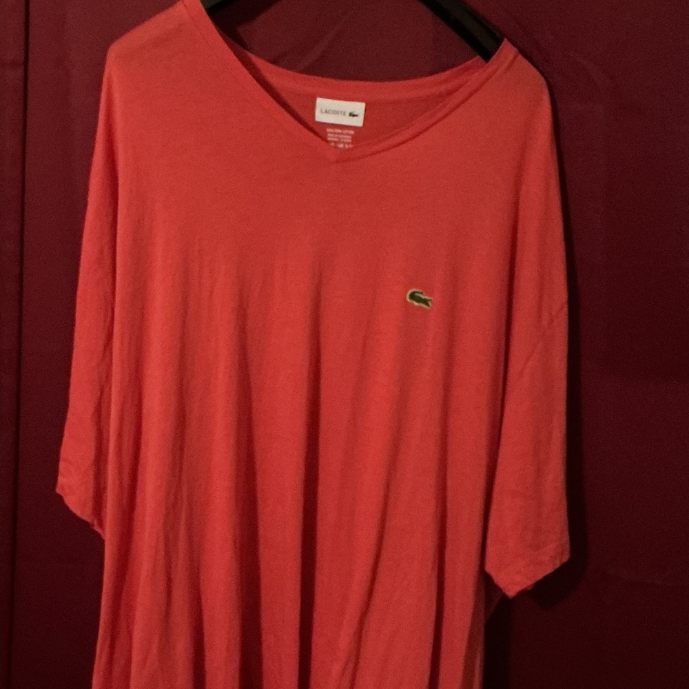 Lacoste Red V-Neck Tee with Logo